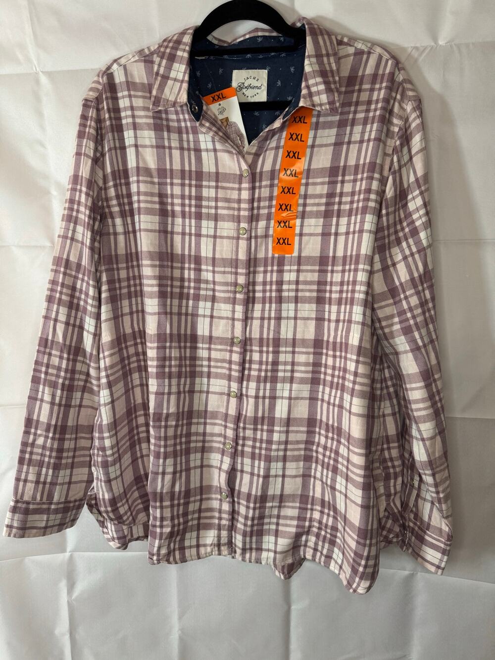 NWT 2XL Jachs Girlfriend purple and cream plaid shirt pearl snaps